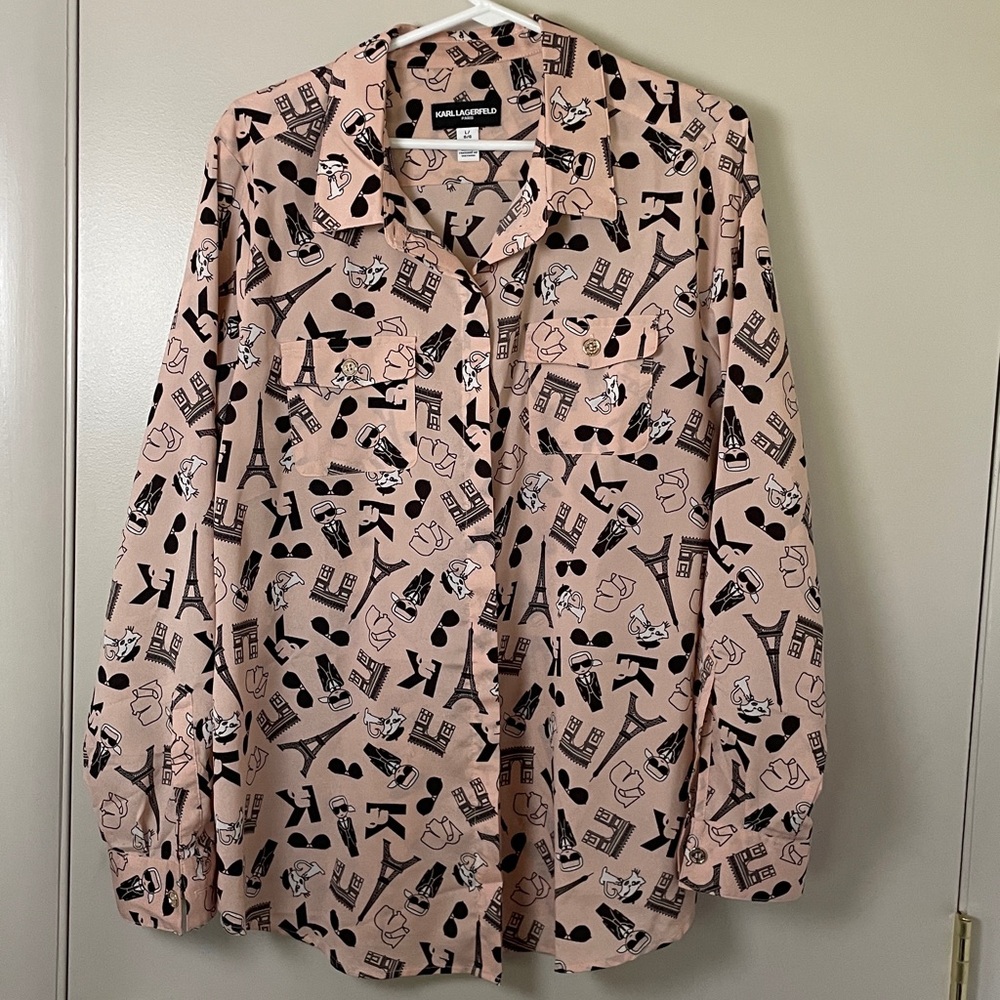 Karl Lagerfeld Pink and Black Graphic Shirt